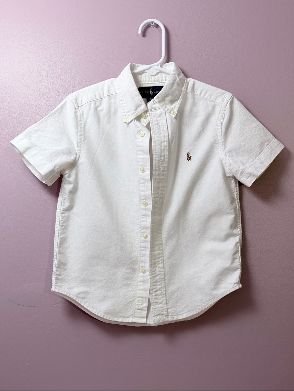 Boys 4T 100% Cotton Ralph Lauren White Short-Sleeve Button-Down Polo Shirt